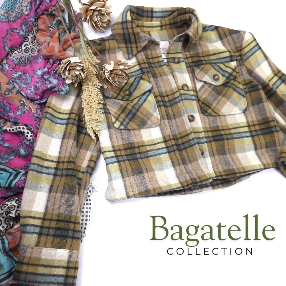 Bagatelle Collection Green Beige Plaid Cropped Jacket Sz S